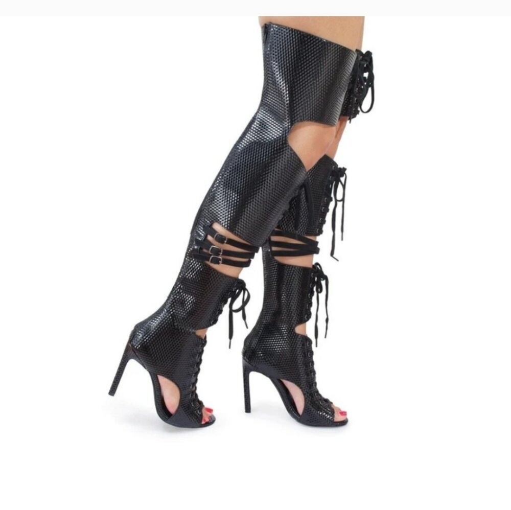 Privileged-Rocker-Faux Textured Patents-Over The Knee
